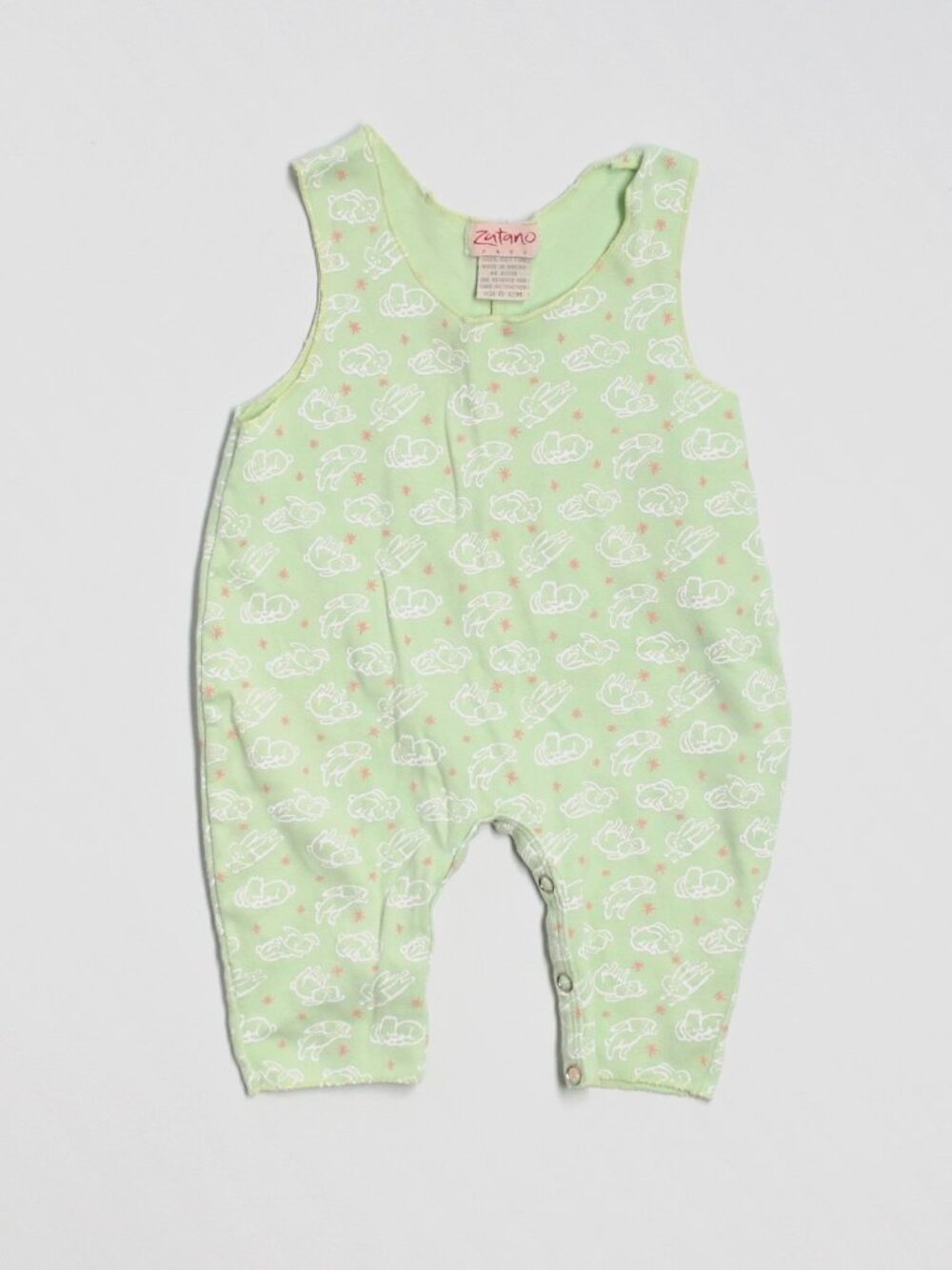 Baby Boy Girl Zutano Green Bunny Rabbit 1 Piece Romper Longall Size 6/12 Months